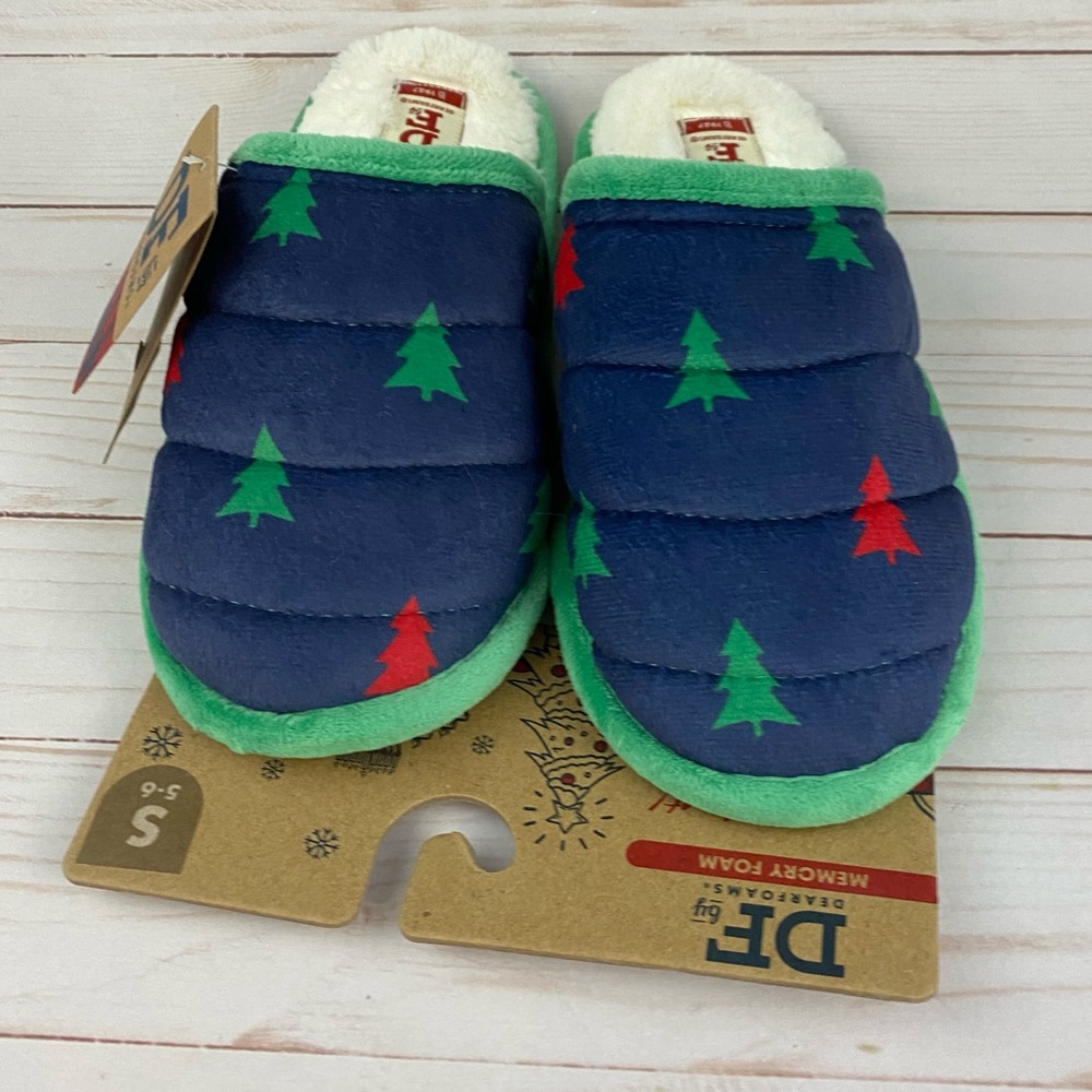New DF Dearfoams Christmas Tree Scuff Slippers Memory Foam Size S 5-6 - Picture 7 of 9